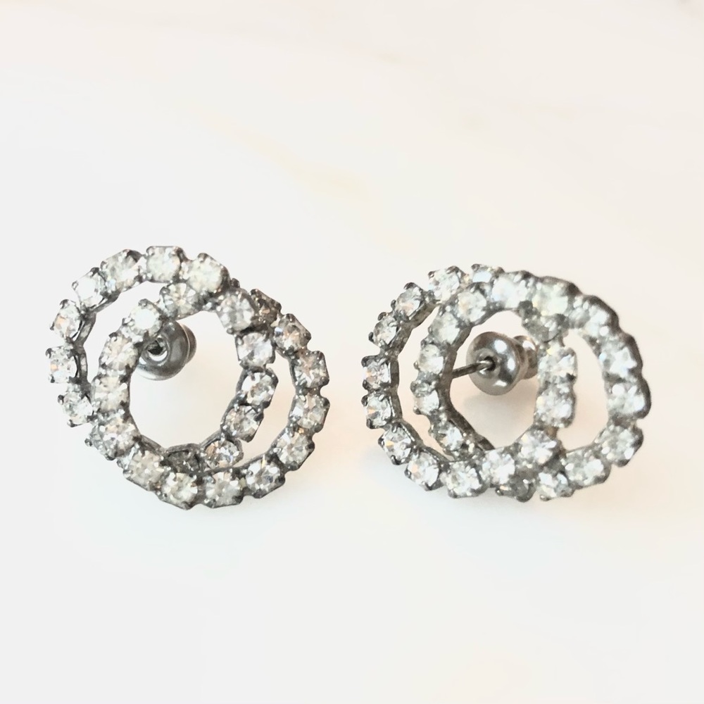 VTG Double Ring Rhinestone Earrings